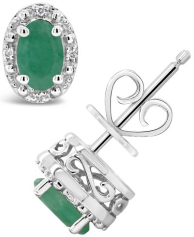Серьги-гвоздики Emerald (9/10 ct. t.w.) and Diamond Accent в стерлинговом серебре