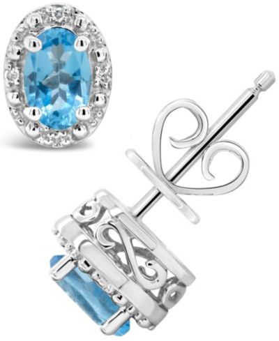 Серьги-гвоздики с голубым топазом (1-1/8 ct. t.w.) и бриллиантовым акцентом из Sterling Silver