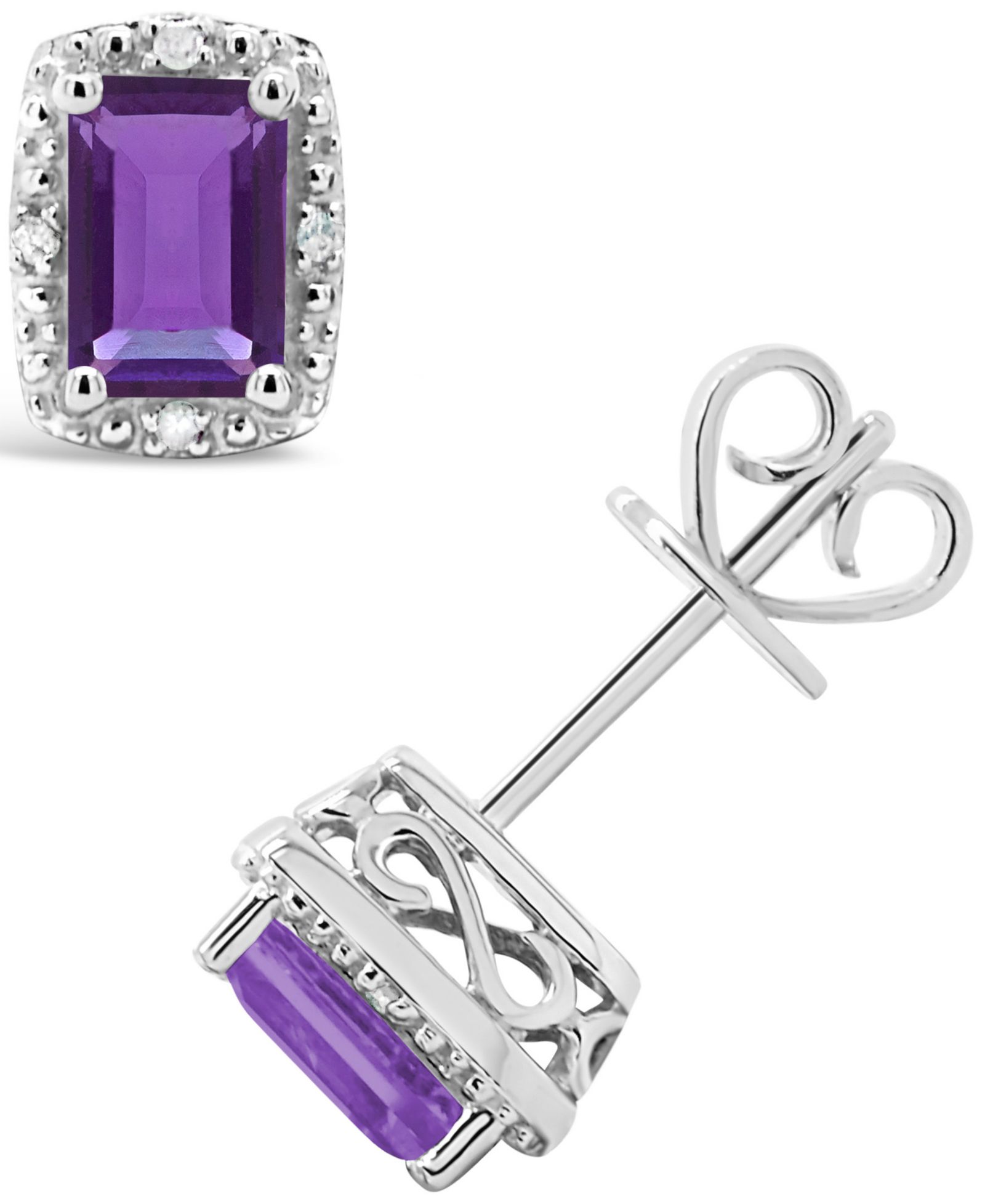 Серьги-гвоздики Macy's Gemstone and Diamond Accent Stud Earrings in Sterling Silver
