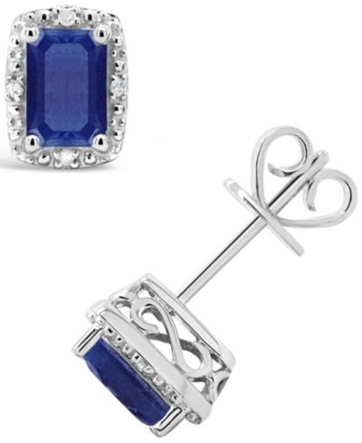 Серьги-гвоздики с сапфиром (1-1/3 ct. t.w.) и бриллиантовым акцентом, стерлинговое серебро