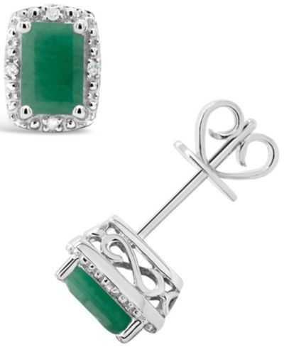 Серьги-гвоздики Emerald (1-1/3 ct. t.w.) и с бриллиантовыми акцентами из стерлингового серебра