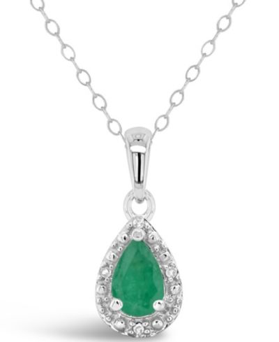 Подвеска-кулон с изумрудом (3/8 ct. t.w.) и бриллиантовым акцентом из стерлингового серебра