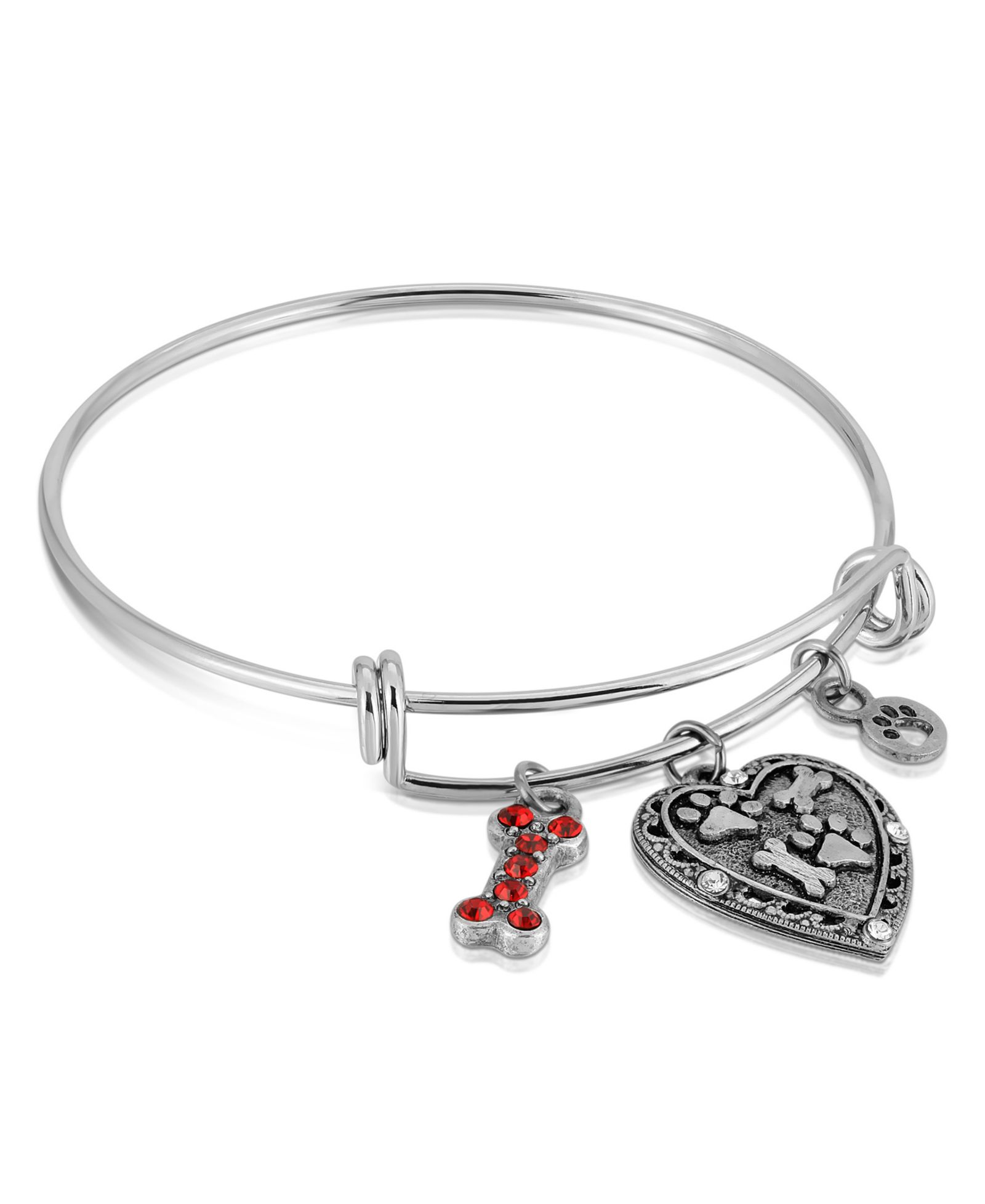 Браслет с подвеской в форме сердца и отпечатка лапы, pewter