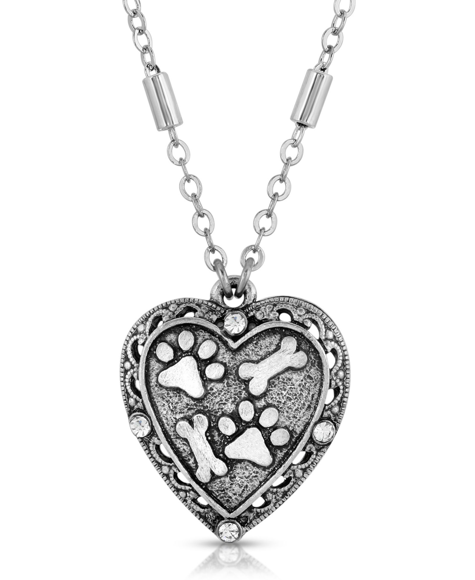 Ожерелье 2028 Silver Tone Heart Paw and Bones