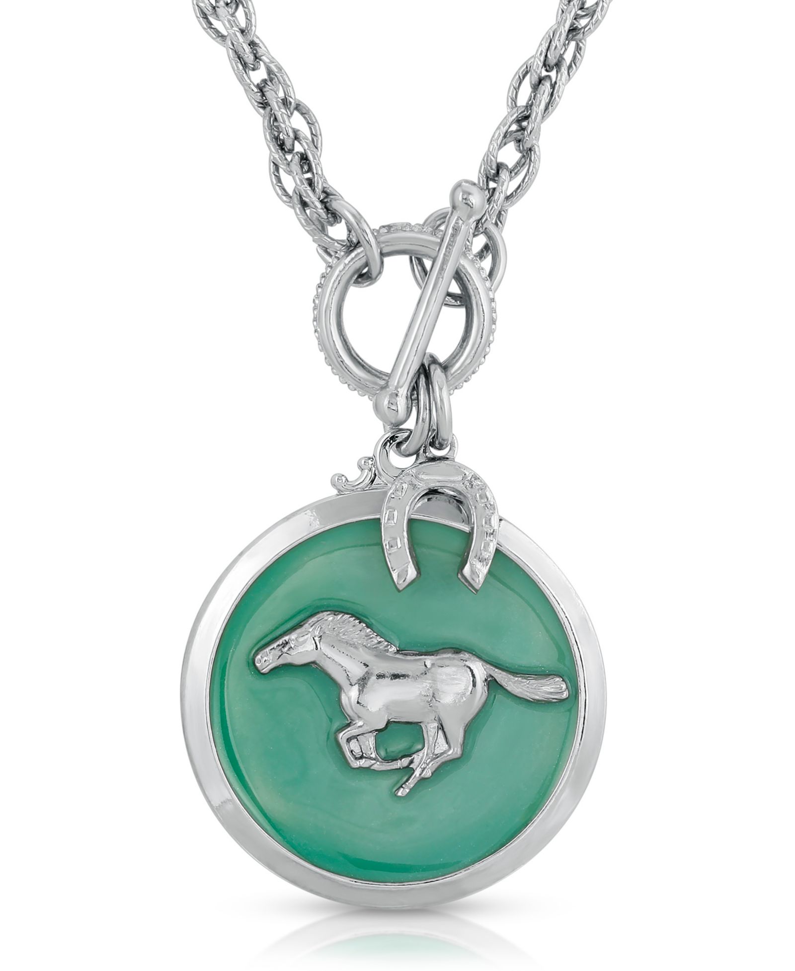 2028 Silver-Tone Enamel Horse Pendant Toggle Necklace
