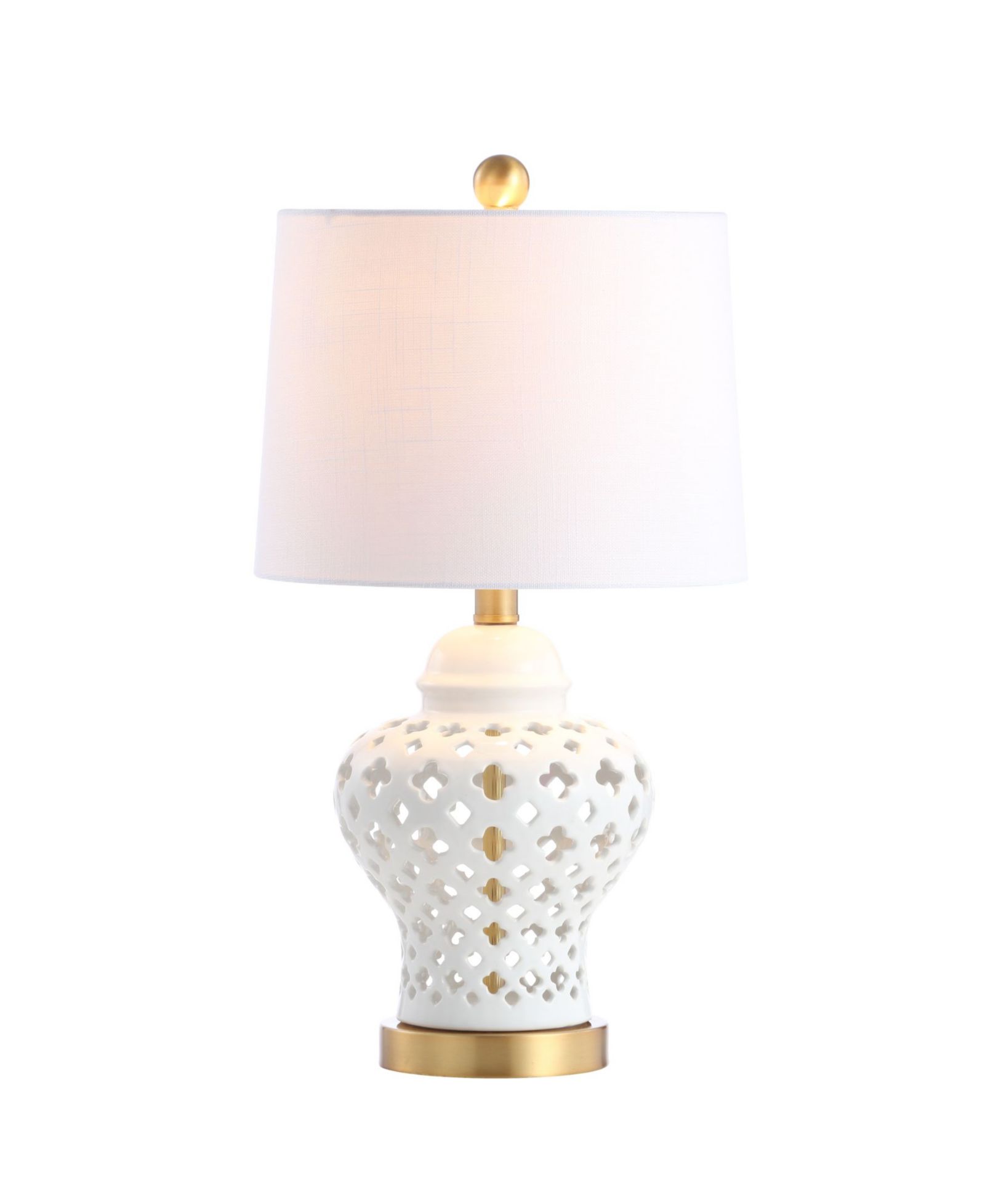 Quatrefoil Fretwork 20.5" Pierced Ginger Jar Ceramic, Led Table Lamp