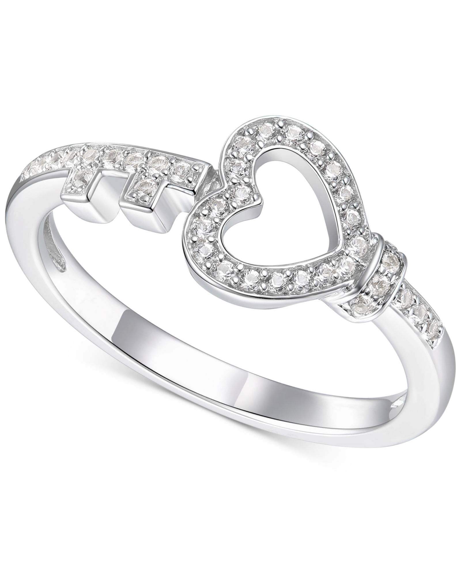 Macy's Кольцо Diamond Heart & Key в серебре
