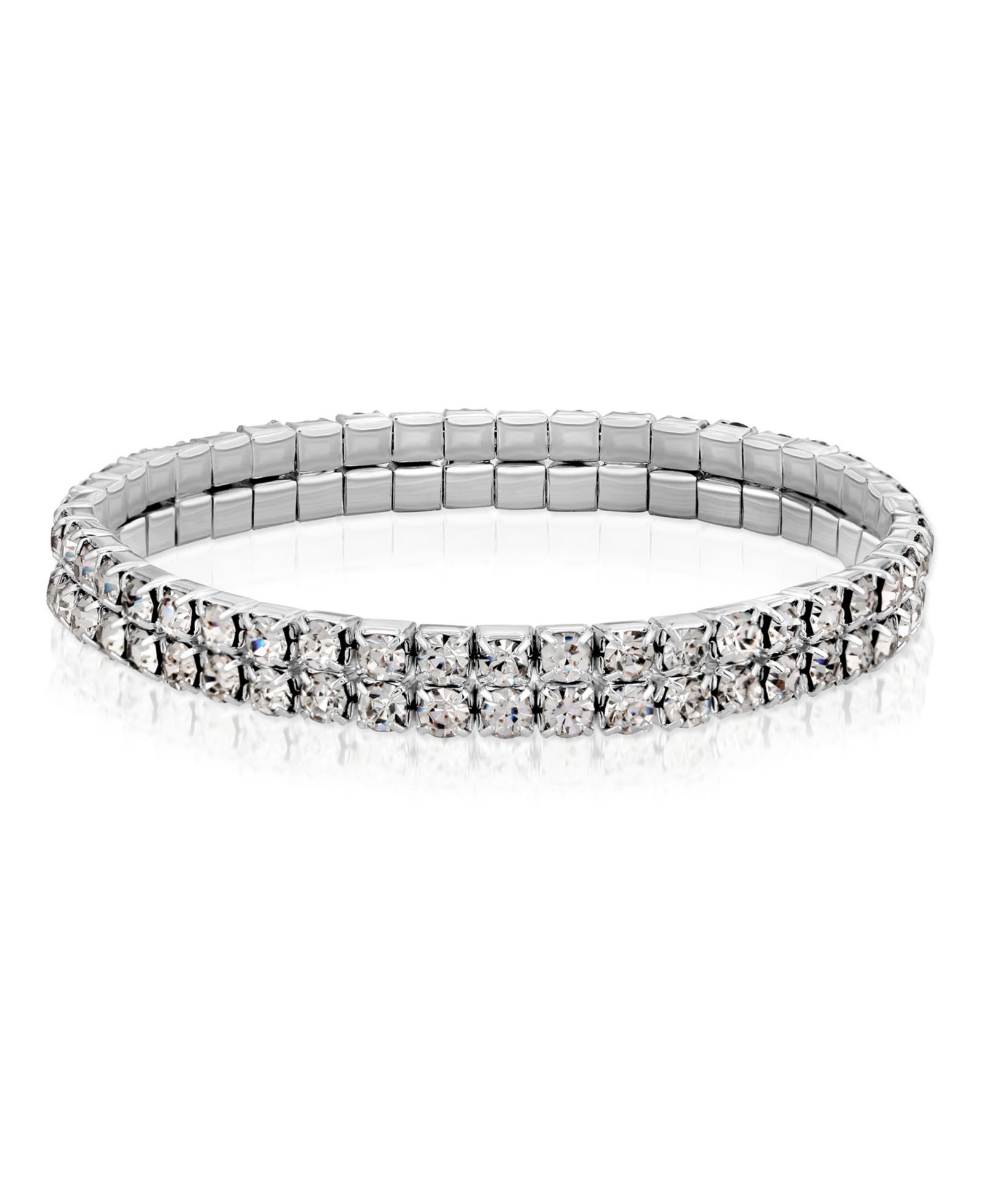 Браслет 2028 Silver-Tone Clear Crystal 2-Row Rhinestone Stretch