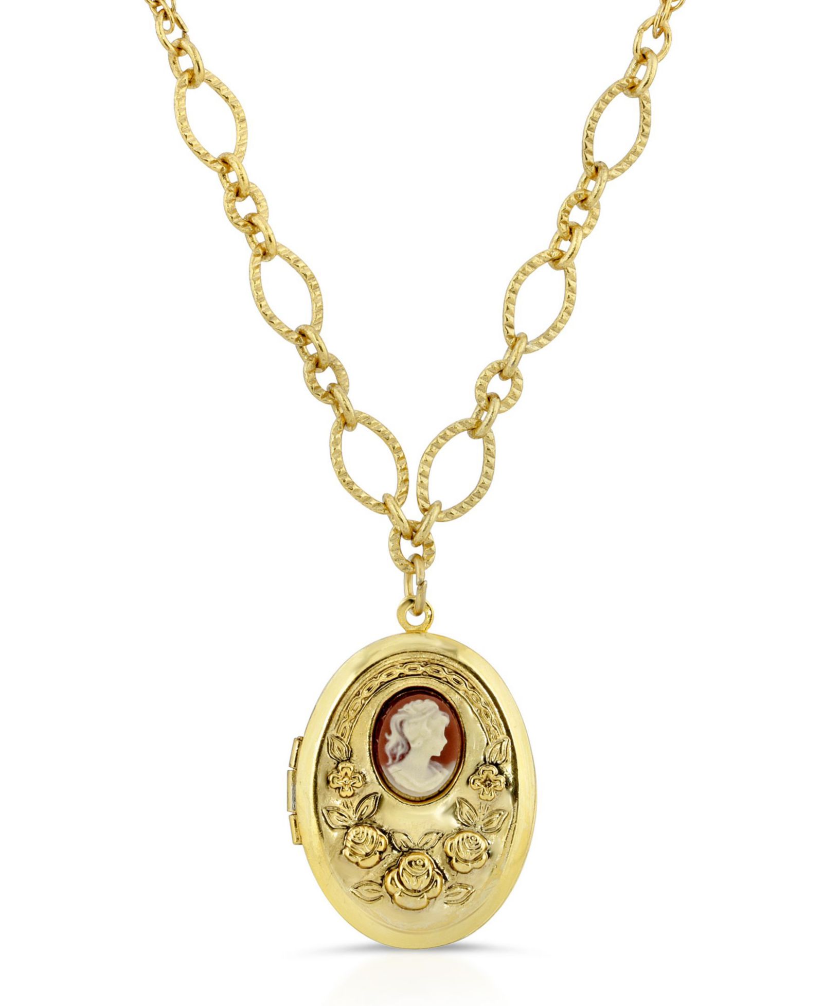 Овальный кулон-локет 2028 Carnelian Cameo с цветами