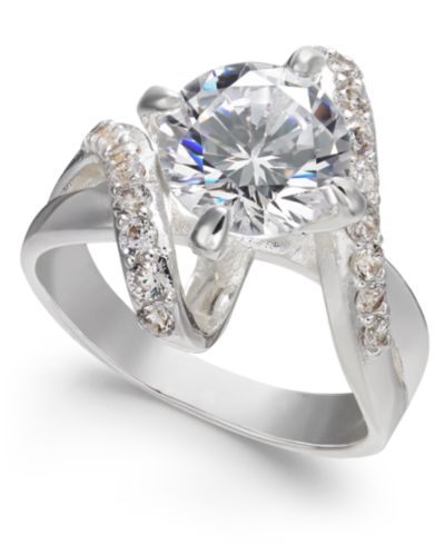 Charter Club Crystal Stone Bypass Ring in Fine Silver Plate, Created for Macy's