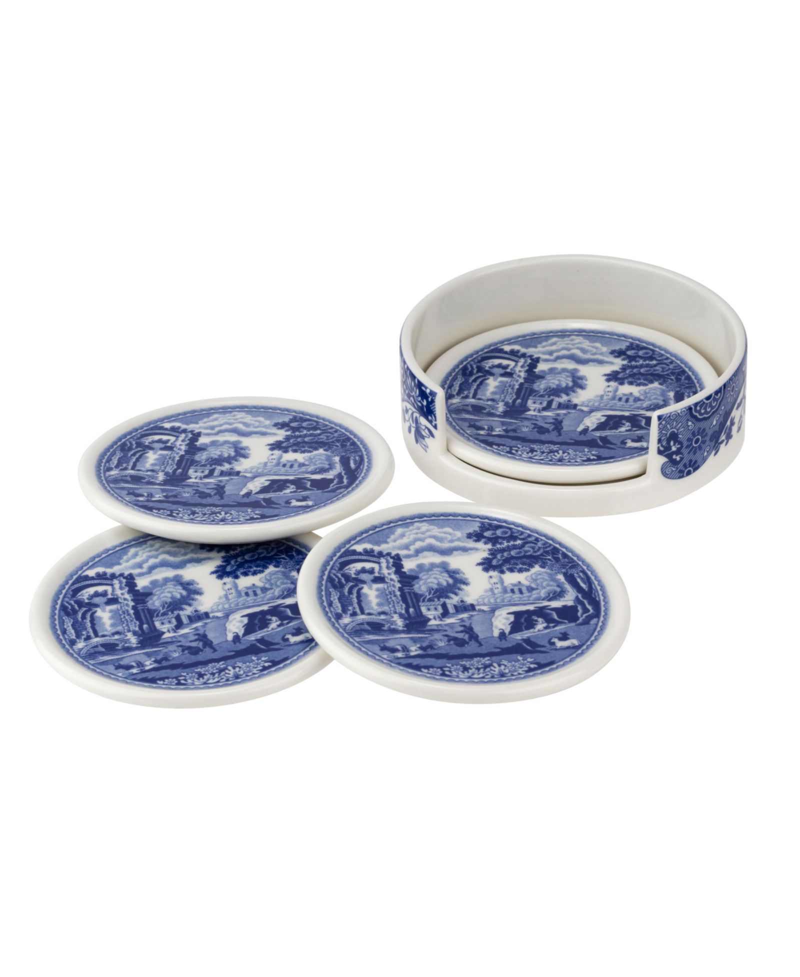 Spode Blue Italian 5-Piece Ceramic Coaster Set