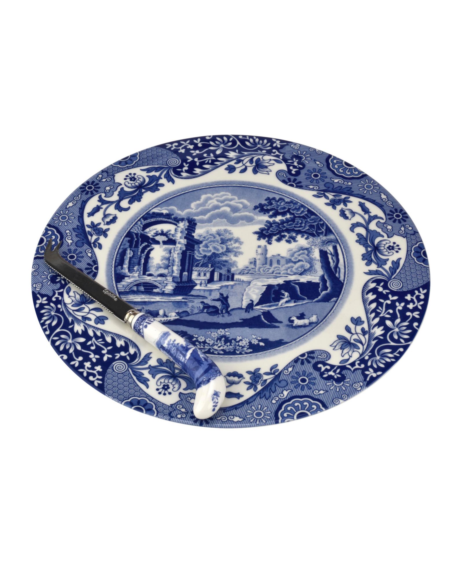 Spode Blue Italian Cheese Plate & Knife