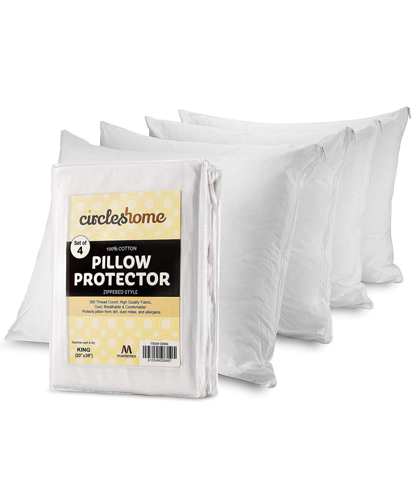 Circles Home Cotton Pillow Protector with Zipper, 4-Pack