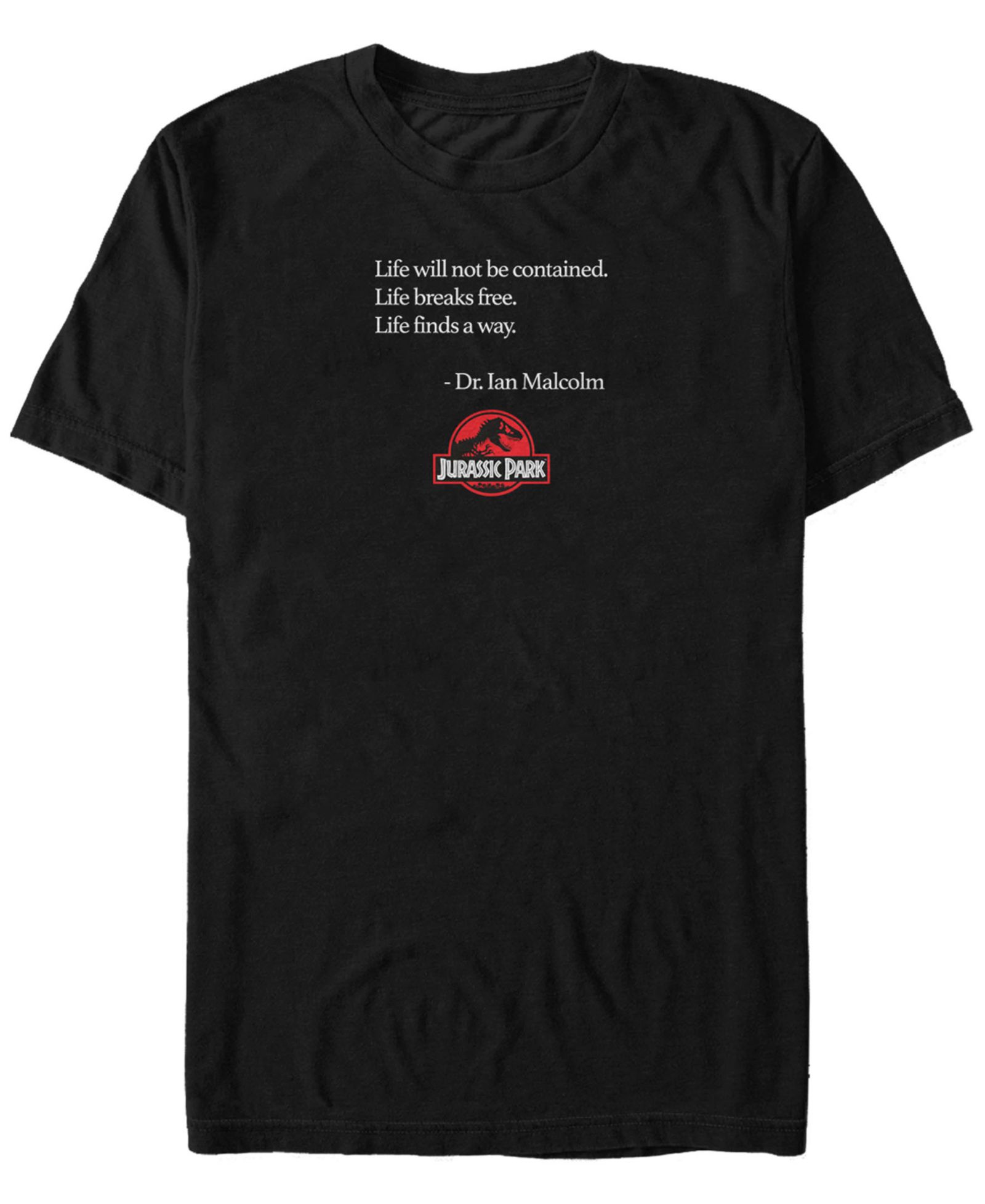 Fifth Sun Jurassic Park Men's Life Finds A Way Dr. Ian Malcolm Quote Short Sleeve T-Shirt