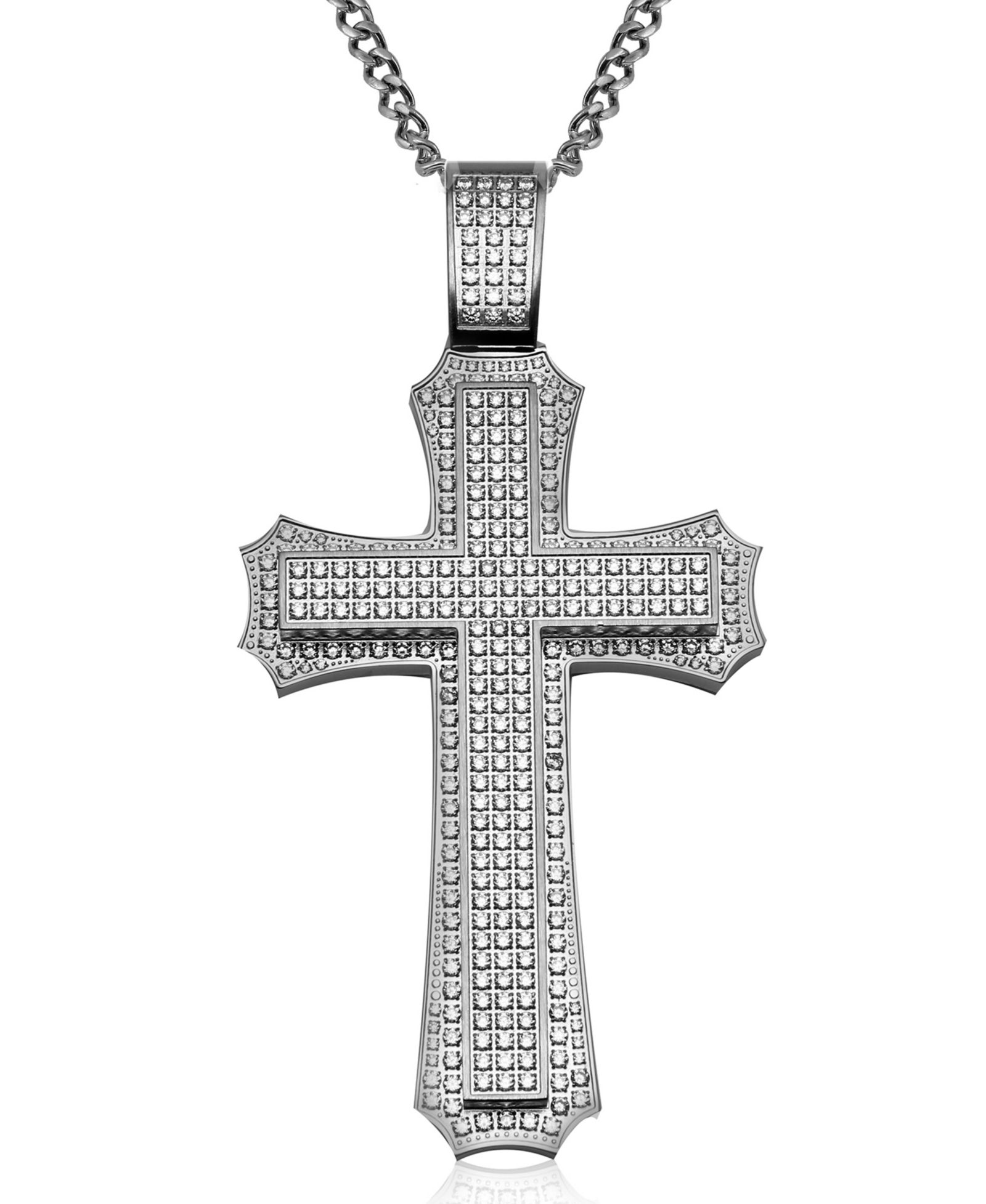 Подвеска-кулон с крупным крестом из нержавеющей стали Cubic Zirconia