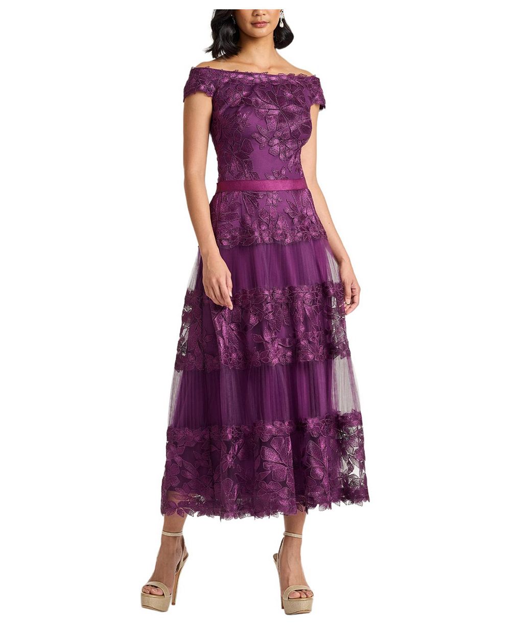 Tadashi Shoji Женский Adriane Floral Embroidered Tea-Length Dress