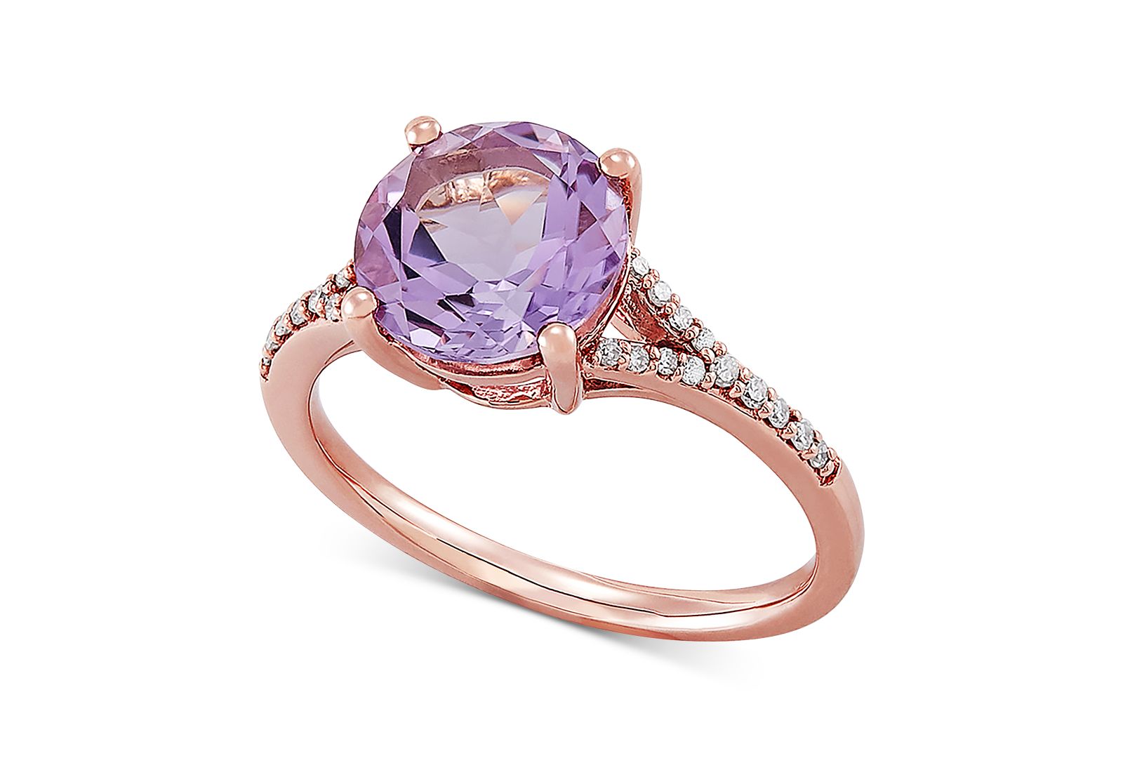 Кольцо с розовым аметистом и бриллиантом в золоте 14k Rose Gold