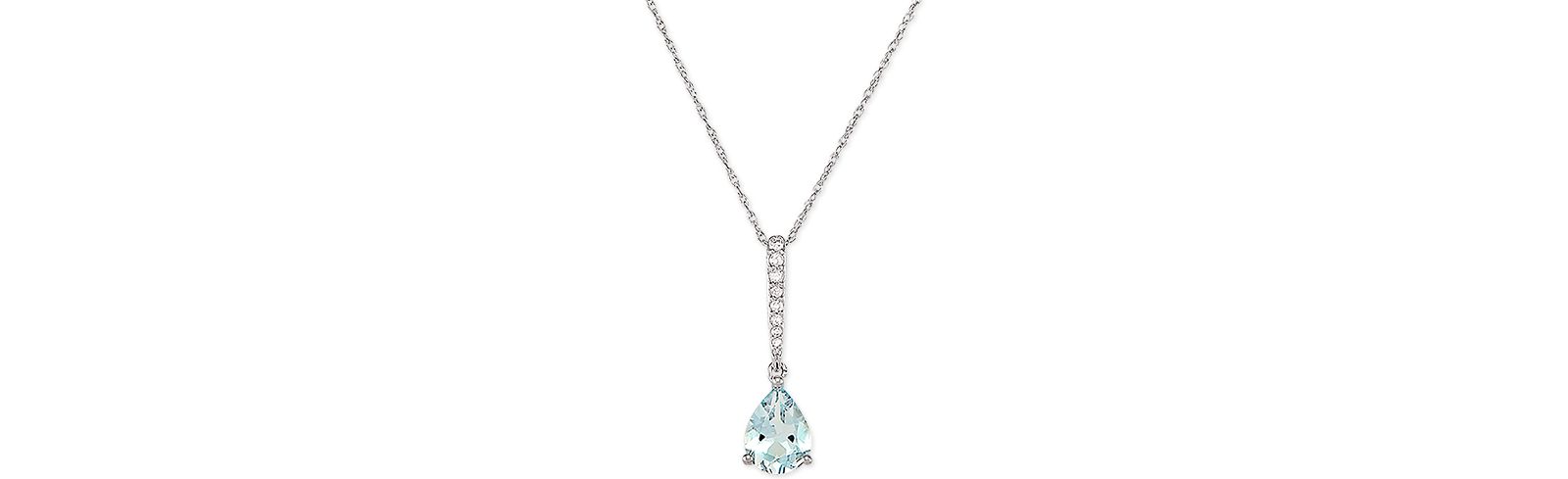 Aquamarine (7/8 ct. t.w.) & Diamond (1/20 ct. t.w.) 18" Pendant Necklace in 14k White Gold