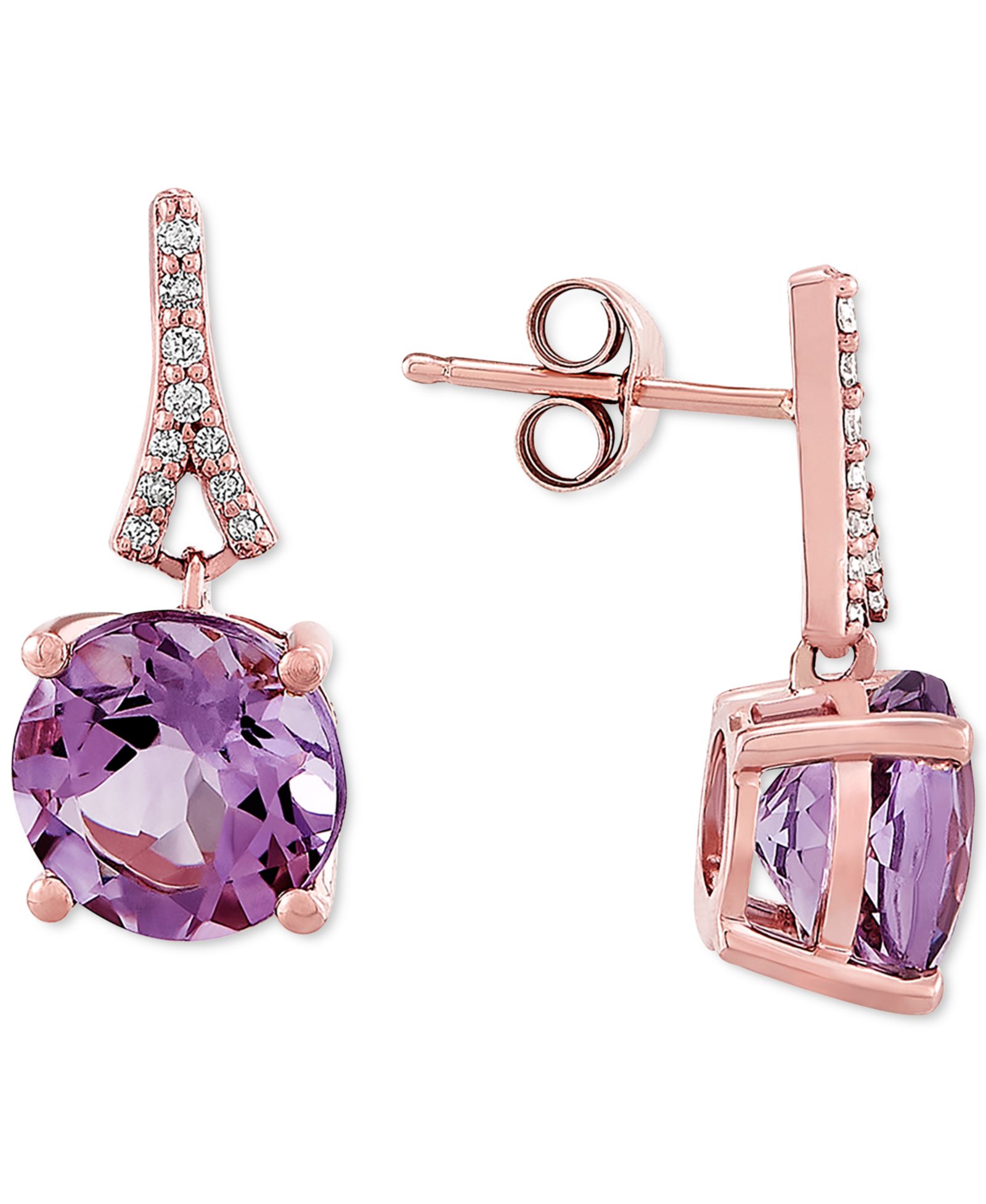 Pink Amethyst (3-1/2 ct. t.w.) & Diamond (1/20 ct. t.w.) Drop Earrings in 14k Rose Gold