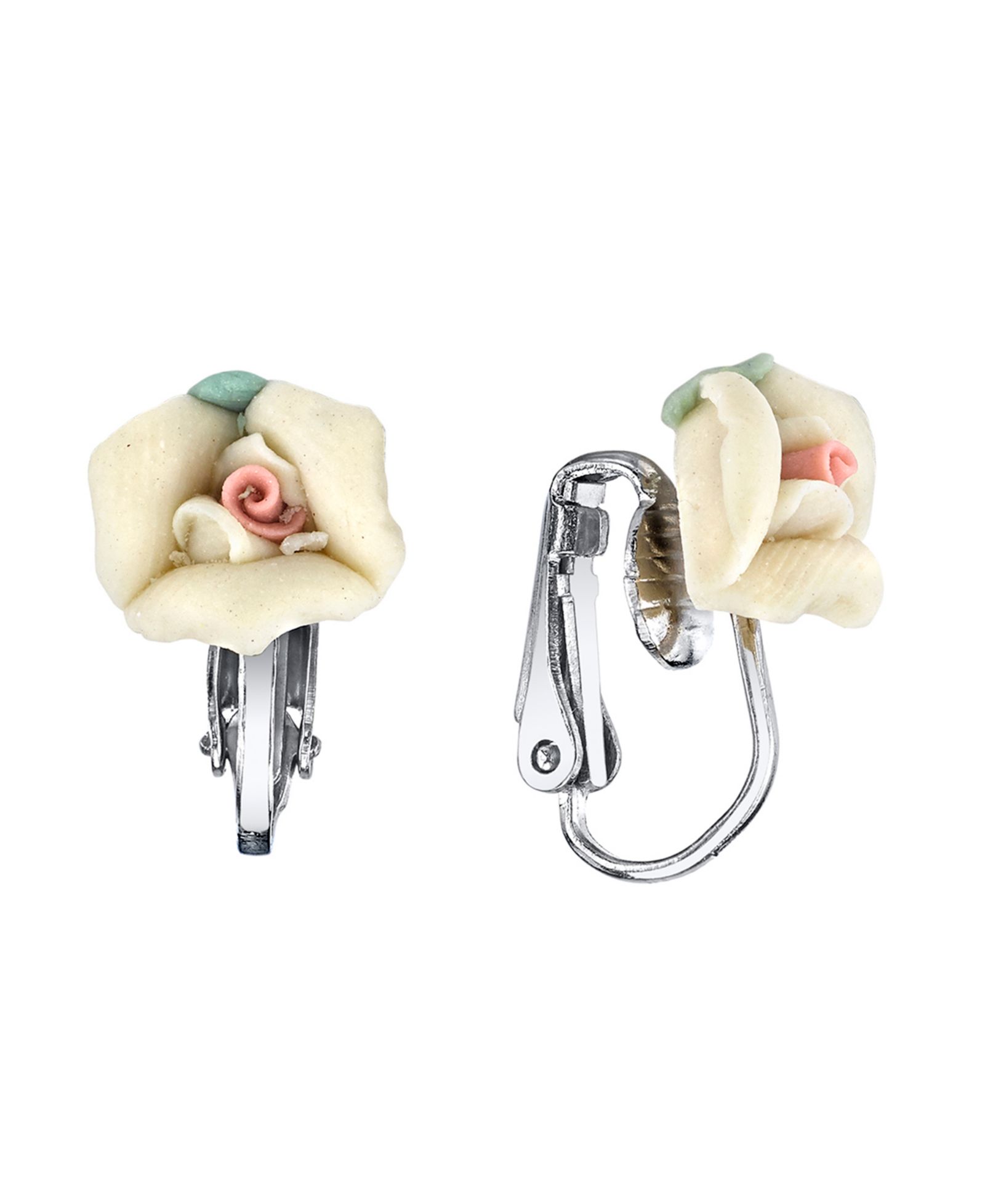 Серьги-клипсы 2028 Silver Tone Porcelain Rose
