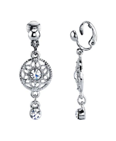 2028 Silver Tone Crystal Drop Clip Earrings
