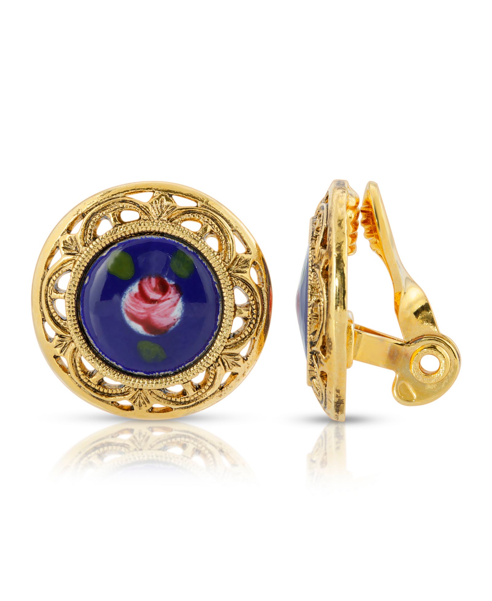 Серьги-клипсы 2028 Gold Tone с цветочным декором и камнями