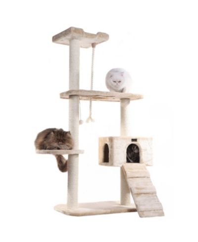 Armarkat Cats Natural Sisal Posts Tower, Real Wood Scratching Tree For Cats, 58inch Height Beige Condo A5801