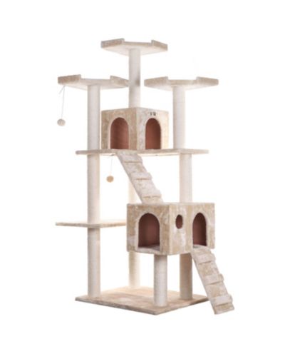 Armarkat 74" Multi-Level Real Wood Cat Tree Large Cat Play Furniture With ScratchhIng Posts, Large Platform, A7401 Beige