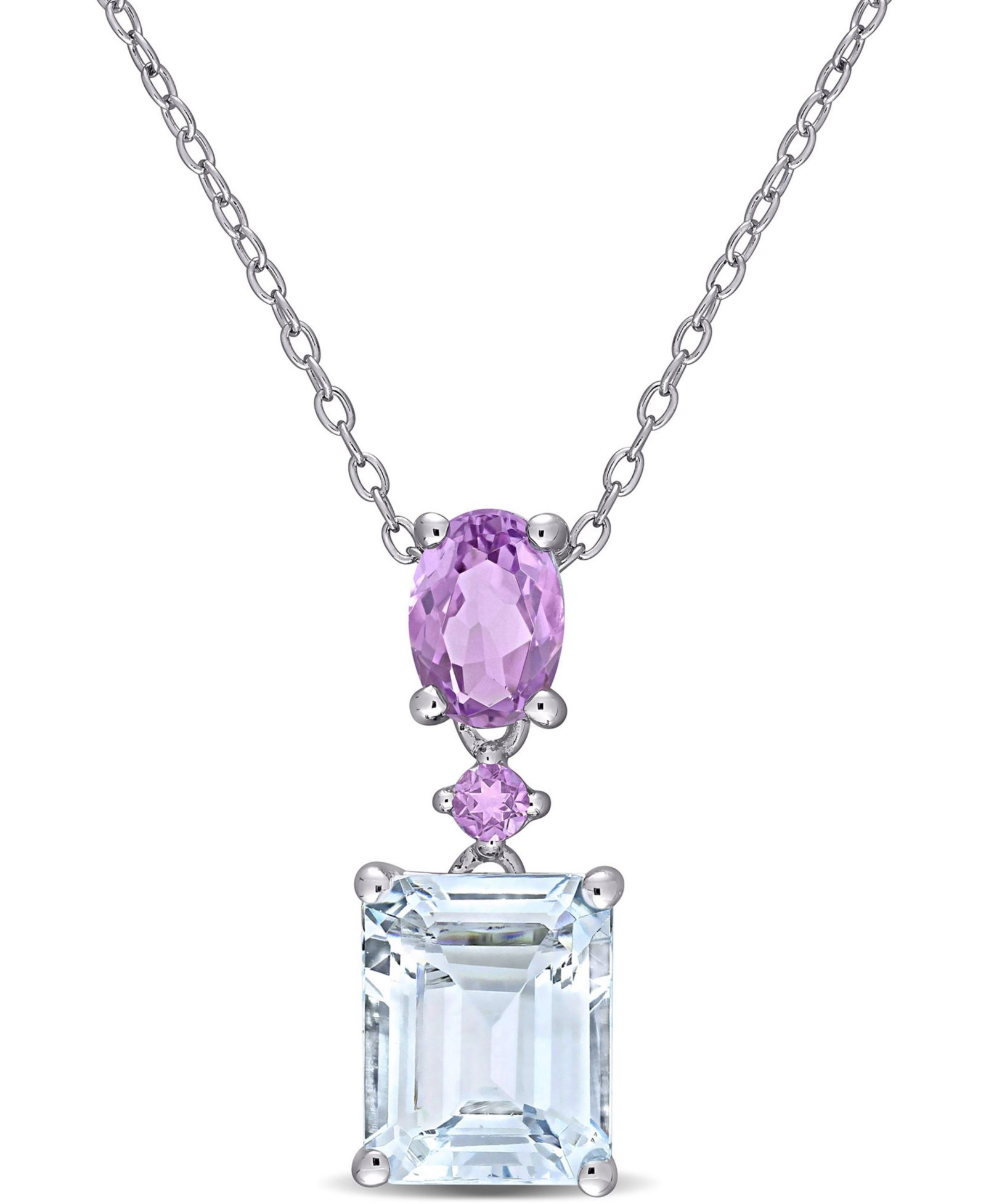 Подвеска Macy's Aquamarine (3 ct. t.w.) & Amethyst (3/4 ct. t.w.) 18" в стерлинговом серебре