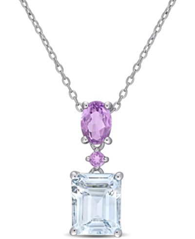 Подвеска Macy's Aquamarine (3 ct. t.w.) & Amethyst (3/4 ct. t.w.) 18" в стерлинговом серебре