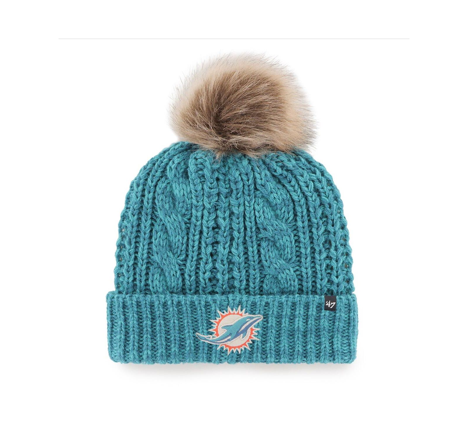 Women's '47 Brand Aqua Miami Dolphins Logo Meeko Cuffed Knit Hat with Pom