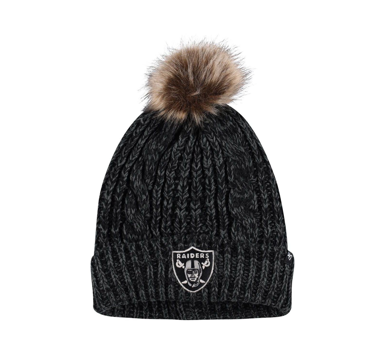Женская вязаная шапка '47 Brand Black Las Vegas Raiders Logo Meeko Cuffed with Pom