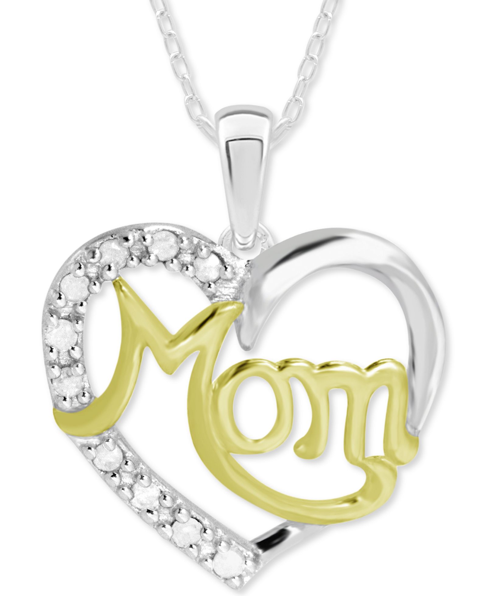 Подвеска-кулон Diamond Mom Heart в стерлинговом серебре и 18K Gold-Plate (1/10 ct. t.w.)