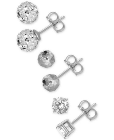Комплект из 3-х серебристых сережек And Now This Cubic Zirconia, Hammered-Look и Crystal Ball