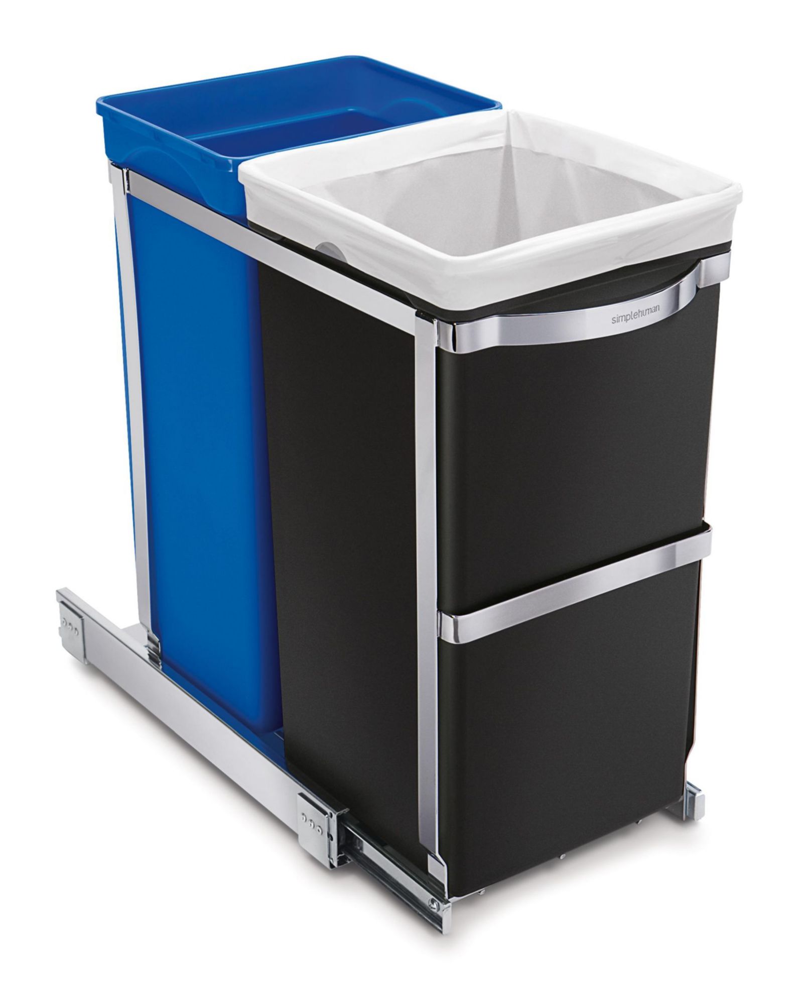 Simplehuman 35 Liter Under Counter Pull-Out Kitchen Trash Can Recycler, Heavy-Duty Steel Frame