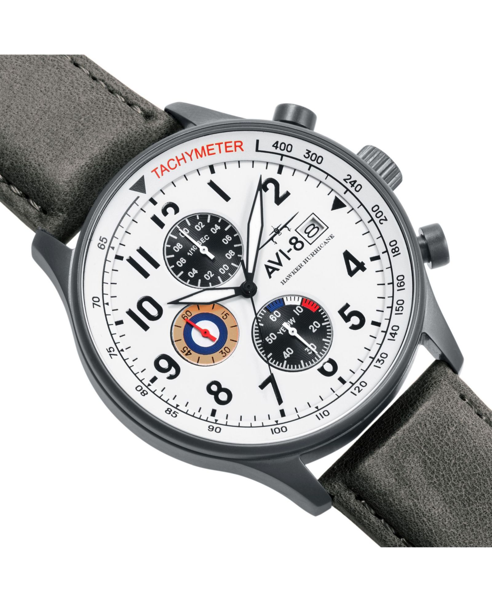AVI-8 Men's Hawker Hurricane Chronograph Gray Genuine Leather Strap Watch 42mm