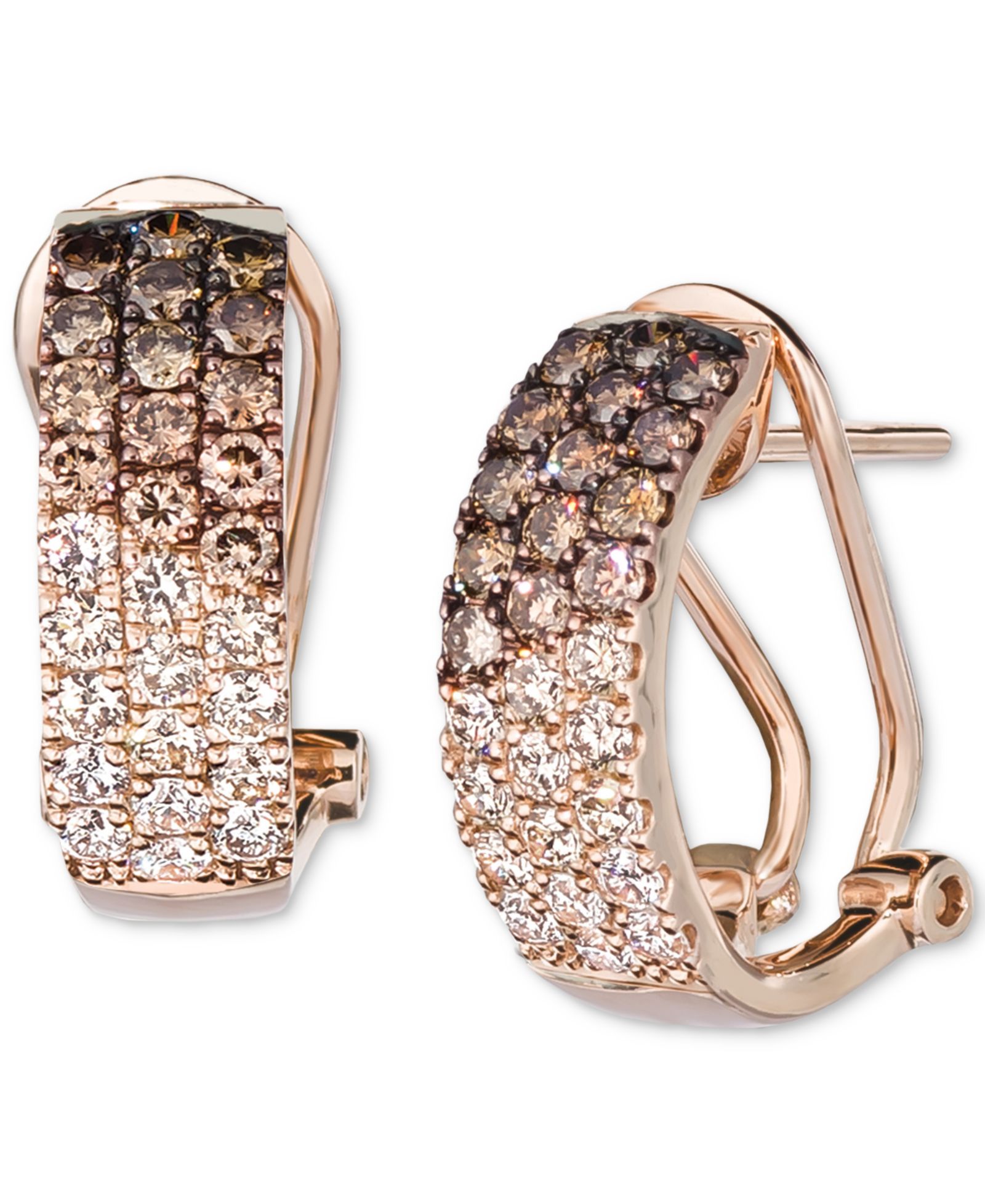 Le Vian® Ombré Chocolate Diamond & Nude Diamond (1-1/4 ct. t.w.) Omega Hoop Earrings in 14k Rose Gold, White Gold or Yellow Gold