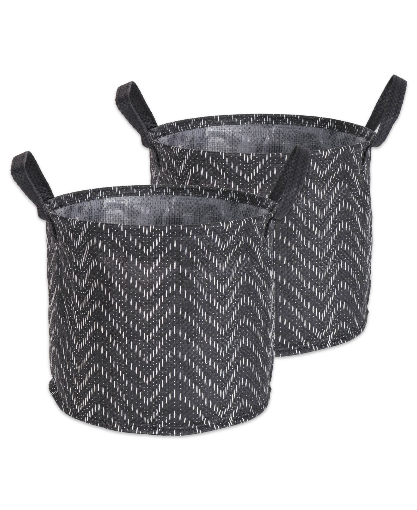 Design Imports Polyethylene Coated Woven Paper Laundry Bin Tribal Chevron Round Large Set of 2