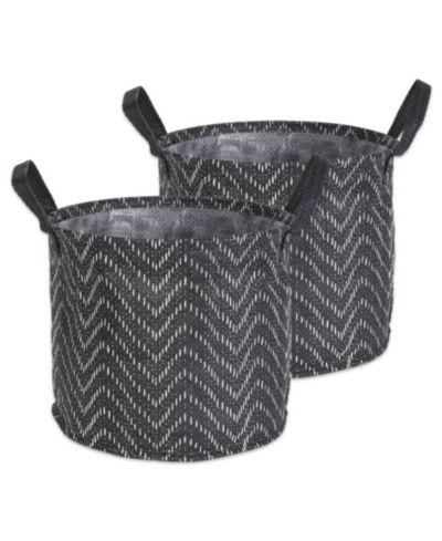 Design Imports Polyethylene Coated Woven Paper Laundry Bin Tribal Chevron Round Large Set of 2