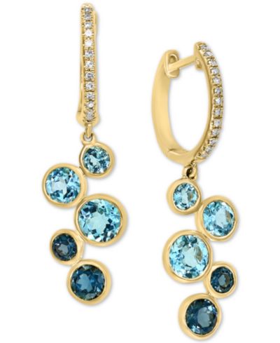 LALI Jewels Blue Topaz (3 ct. t.w.) & Diamond (1/10 ct. t.w.) Dangle Hoop Earrings in 14k Gold