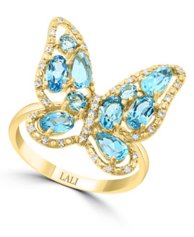 LALI Jewels кольцо с голубым топазом и бриллиантом в 14k Gold