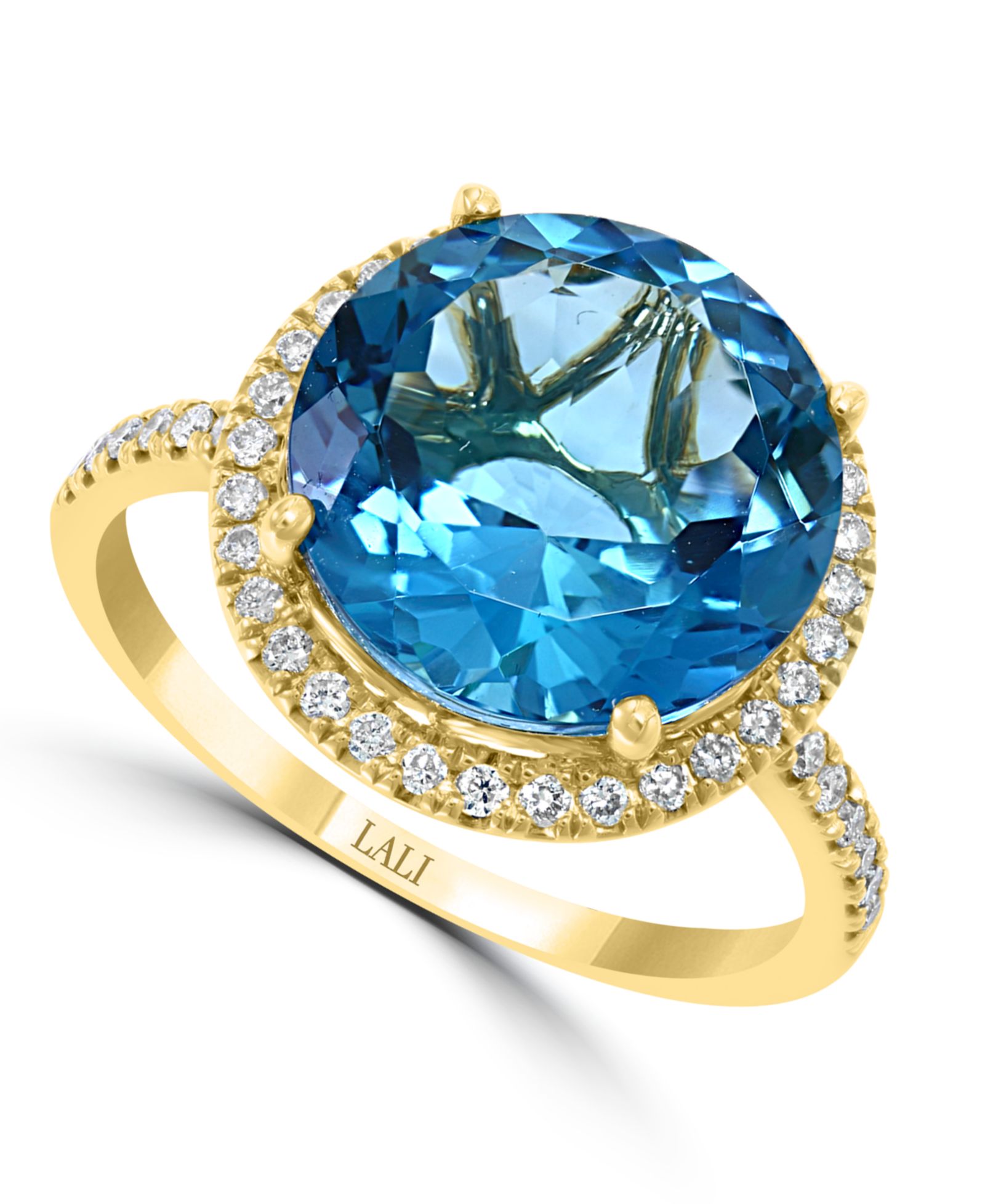 Кольцо LALI Jewels с синим топазом и бриллиантом в золоте 14k