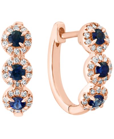 LALI Jewels Gemstone (1/3 ct. t.w.) & Diamond (1/5 ct. t.w.) Oval Hoop Earrings in 14k Rose Gold (Also in White Gold and Yellow Gold)