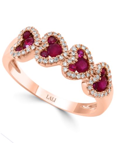 LALI Jewels Кольцо с рубином (5/8 ct. t.w.) и бриллиантом (1/5 ct. t.w.) в сердце, 14k розовое золото