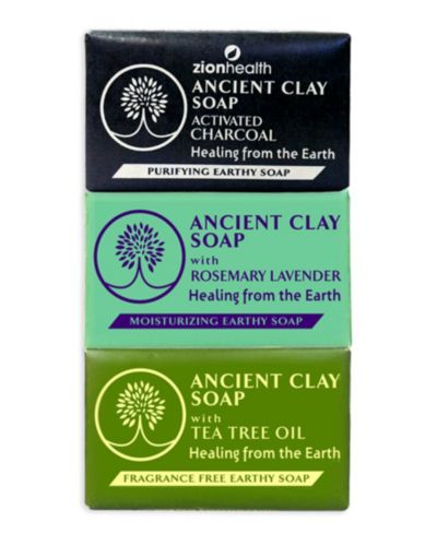 Набор мыла из угля, розмарина и лаванды Zion Health Clay Soap, 6 oz