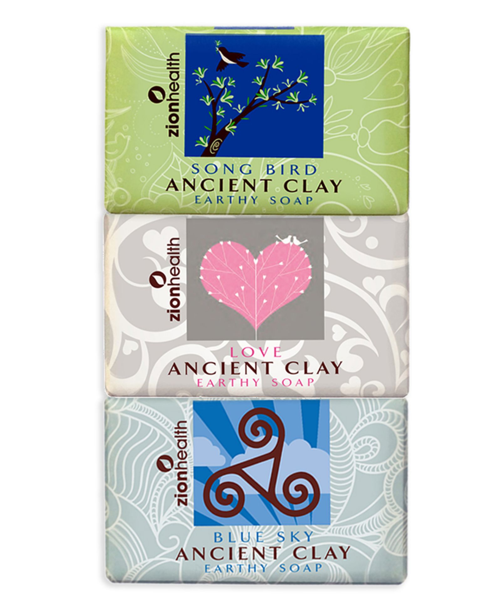 Набор мыла Zion Health Songbird + Love Soap + Blue Sky Clay Soap 6 oz каждый