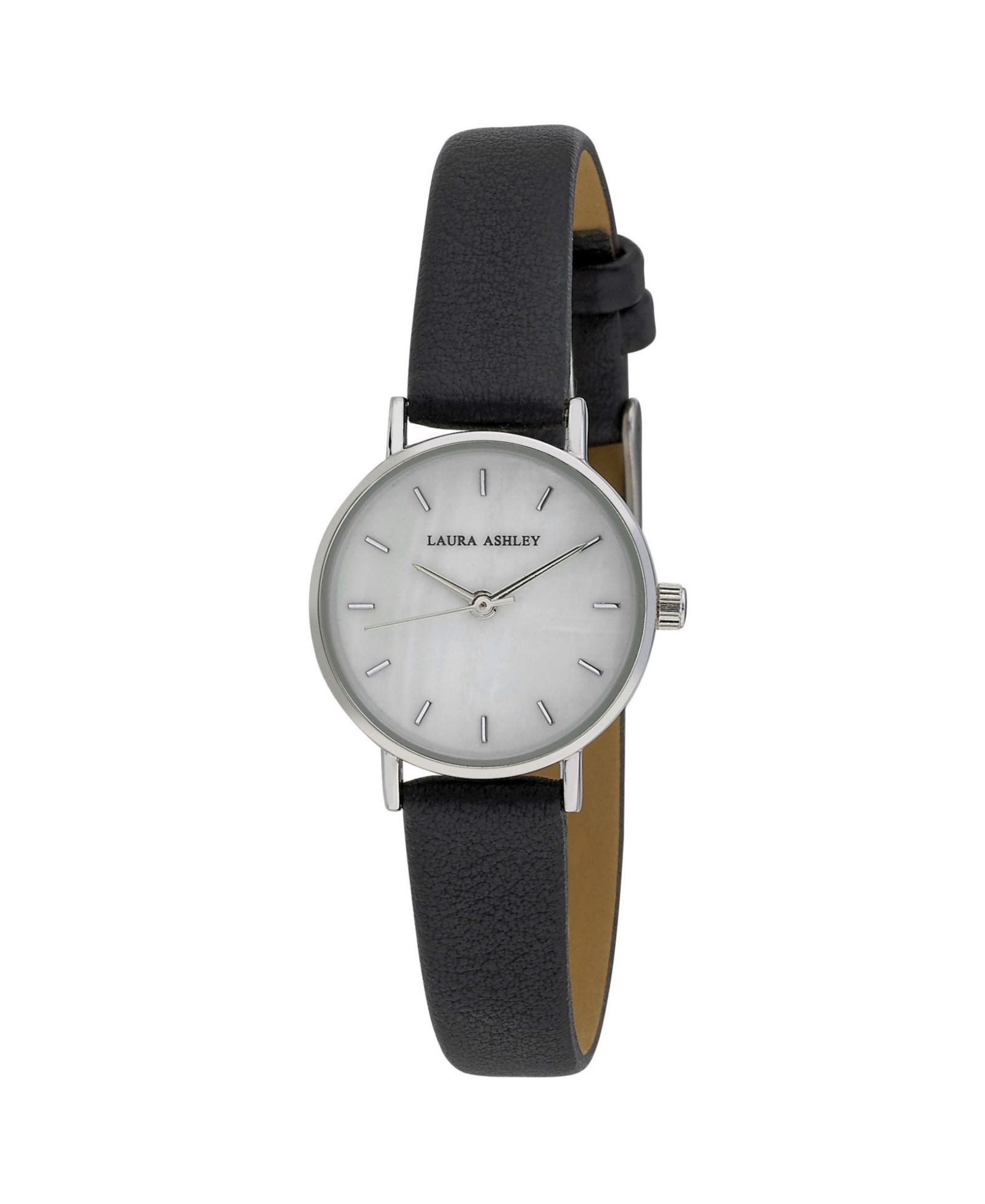 Laura Ashley Women's Mini Slim Clean Black Polyurethane Strap Watch 26mm