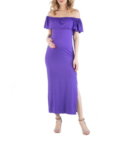 Женское трикотажное платье макси 24seven Comfort Apparel с открытыми плечами и рюшами