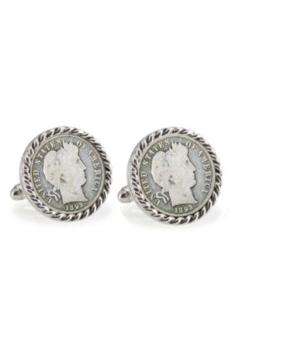American Coin Treasures 1800's Silver Barber Dime Rope Bezel Coin Cuff Links