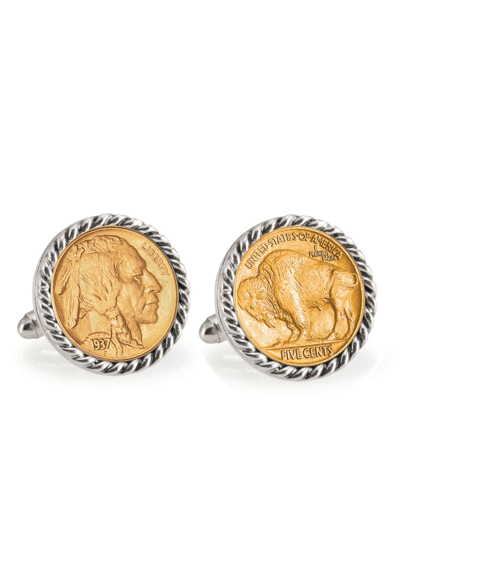 American Coin Treasures Gold-Layered Buffalo Nickel Rope Bezel Coin Cuff Links